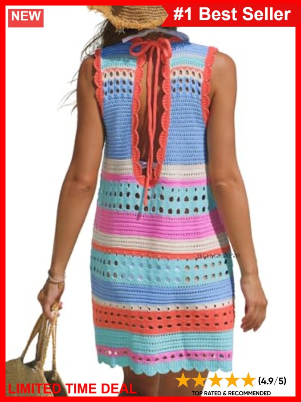 Crochet Swim Cover Up Sleeveless Beach Dress Tie Back